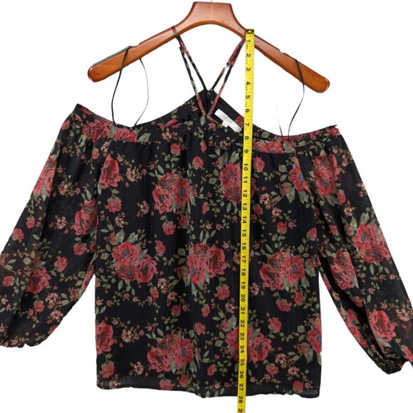 WAYF Liberty Off The Shoulder Blouse Womens Black Red Floral Metallic Size M - Picture 8 of 11